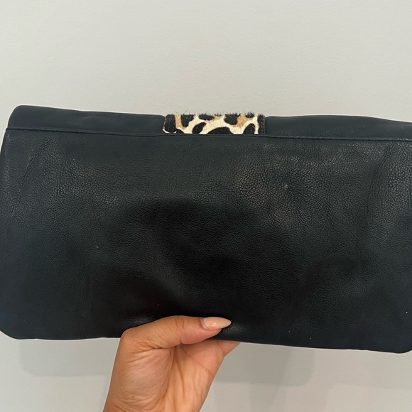New Aldo Black Leopard Print Leather Bag Clutch Handbag Purse - Picture 3 of 6